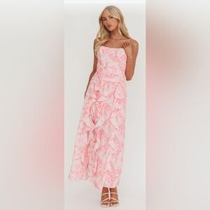 NWT SELFIE LESLIE Serif Ruffle Trim Split Maxi Dress Pink Various Sizes